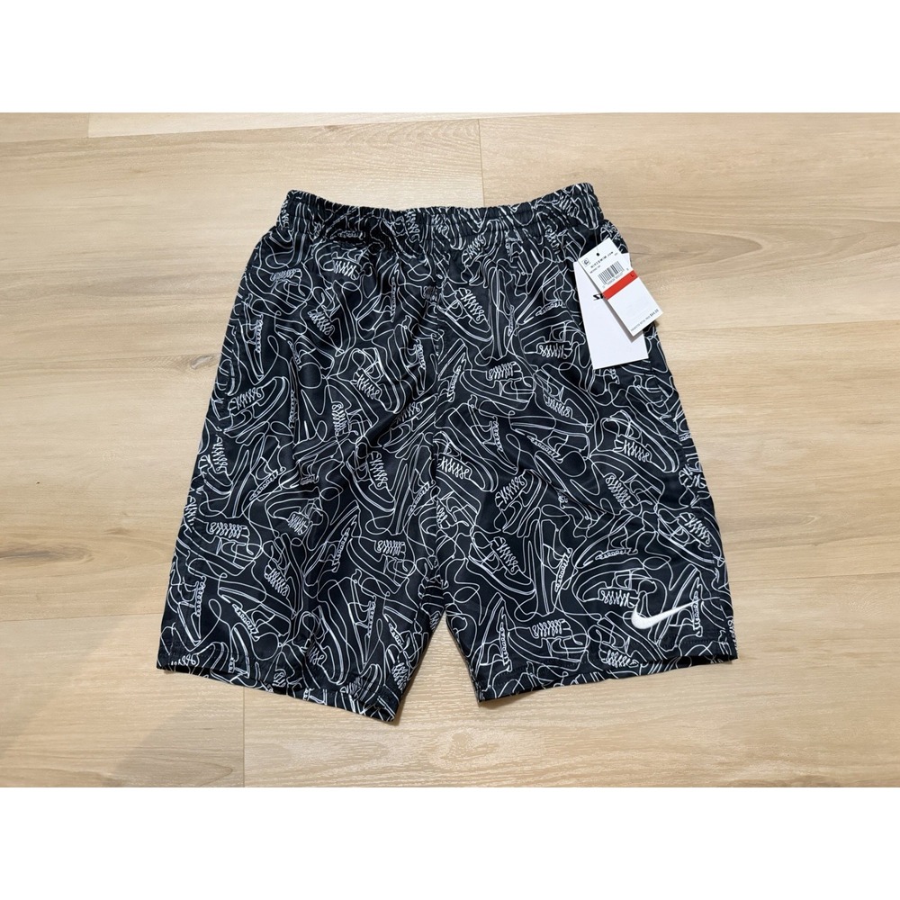 Nike Swim Black White Sneaker All Over Print Volley Swim Shorts Youth Large